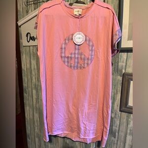 Umgee Plaid Peace Sign T-Shirt Dress